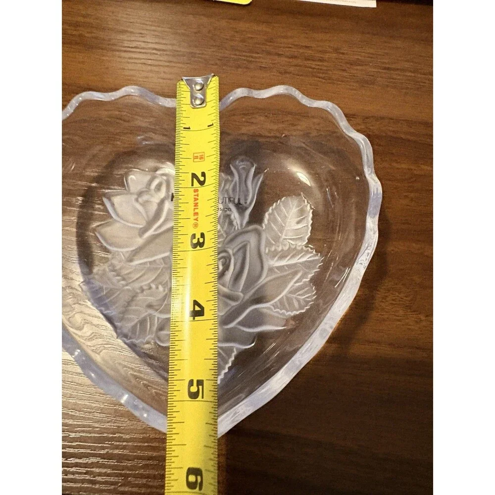 Home Beautiful Clear Heart-Shaped Glass Bowl, Floral Rose, Japan, Printed